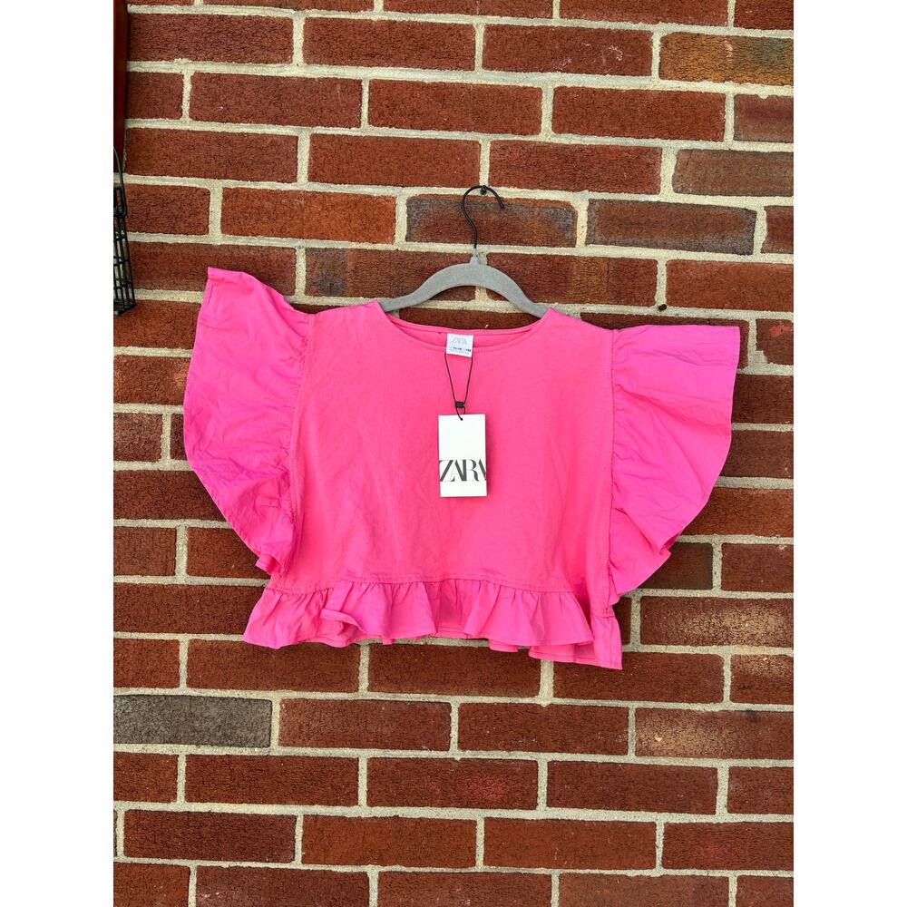 NWT Zara Girls Pink Flutter Sleeve Ruffle Hem Top Size 11-12 Years 152cm - Picture 3 of 8